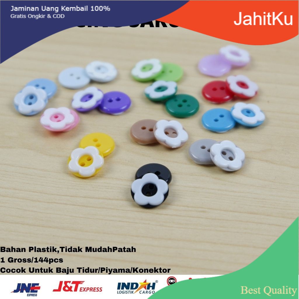 Kancing Baju Hias Bunga Sakura Warna Terlaris ukuran 13mm dan 15mm per 144pcs (satu gross)