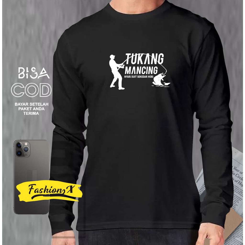 Kaos Pria Distro Lengan Panjang Keren Tukang Mancing Bandung Original Murah/Baju Oblong Katun 30s/ p