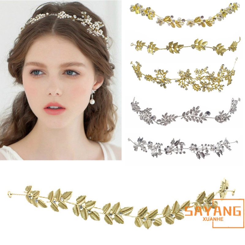Golden Headpiece Wedding Flower Hair Ribbon Bridal Hair Accessories 2021 Headband for Gift Pearl Hair Band Wedding Headband Accessories