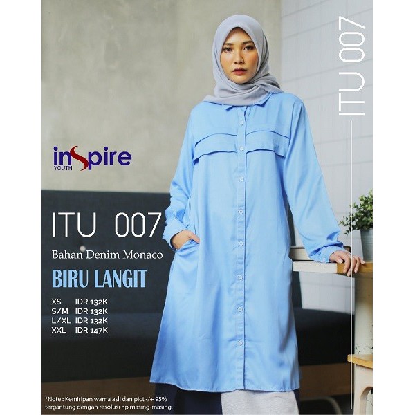 INSPIRE TUNIK ITU 07 BAHAN DENIM MONACO ATASAN POLOS WANITA MUSLIMAH