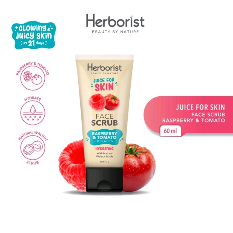 HERBORIST Juicy for Skin Face Scrub 60g | Raspberry and Tomato | Orange and Carrot | Apple and Brocolli