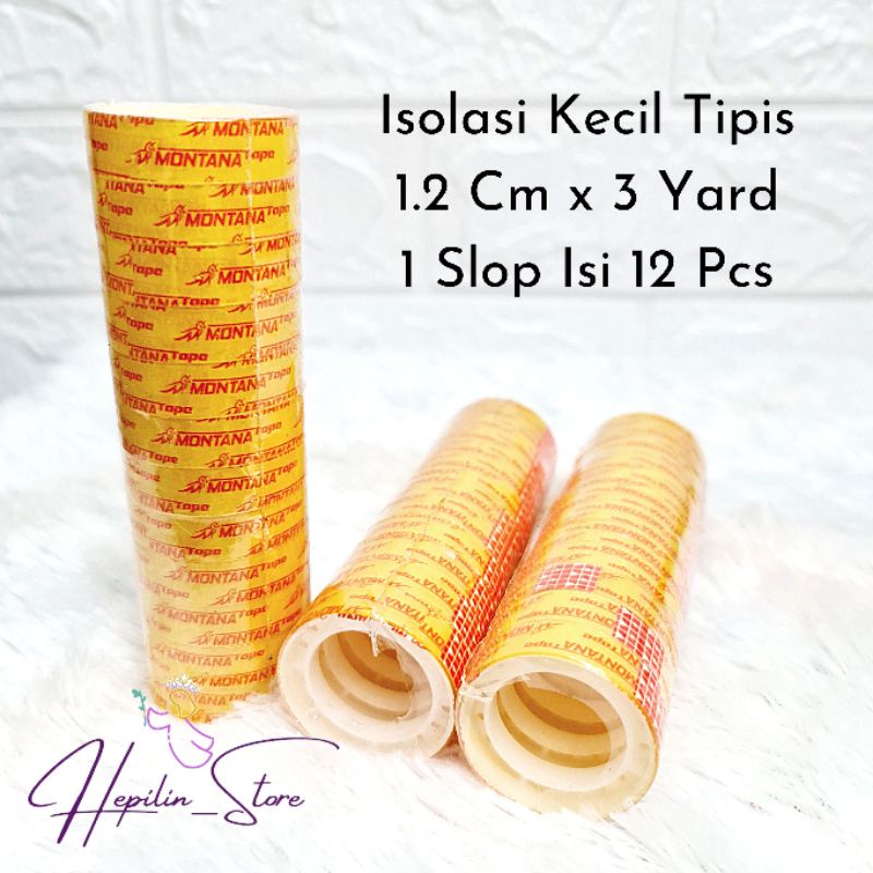 

Isolasi KECIL TIPIS 3 YARD Montana atau M2000 1 Slop ( 12 Pcs ) / Selotip Tipis Murah / Isolasi Murah 3 Yard