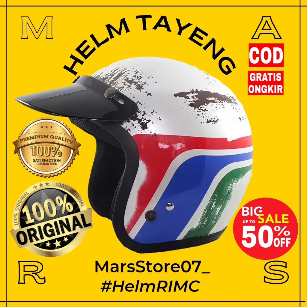 Helm Helem Helmet Custom Bogo Retro Vespa Classic Clasic Klasik Vintage Premium Polos Motif Putih Sn