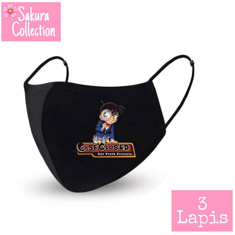 Masker Kain 3 Lapis - Conan Edogawa | Scuba Anak Dewasa | Earloop