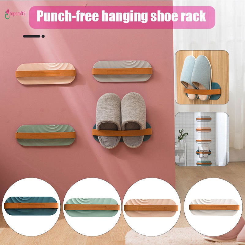 Wall Mounted Shoe Holder Organizer Folding Shoe Rack Hanging Bathroom Slippers Rack Shopee Indonesia