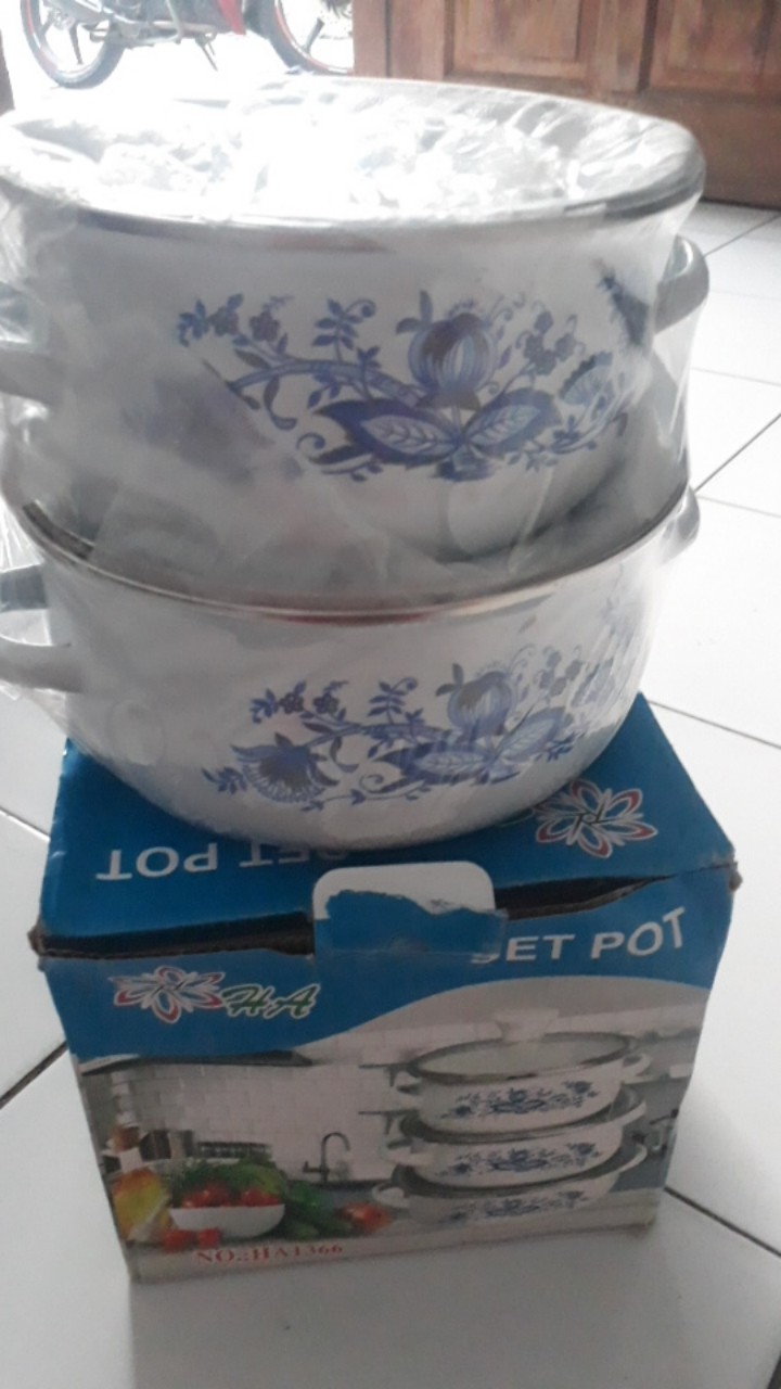 Panci Jadul Motif Bunga Isi 3pc _panci Reona Tutup Kaca