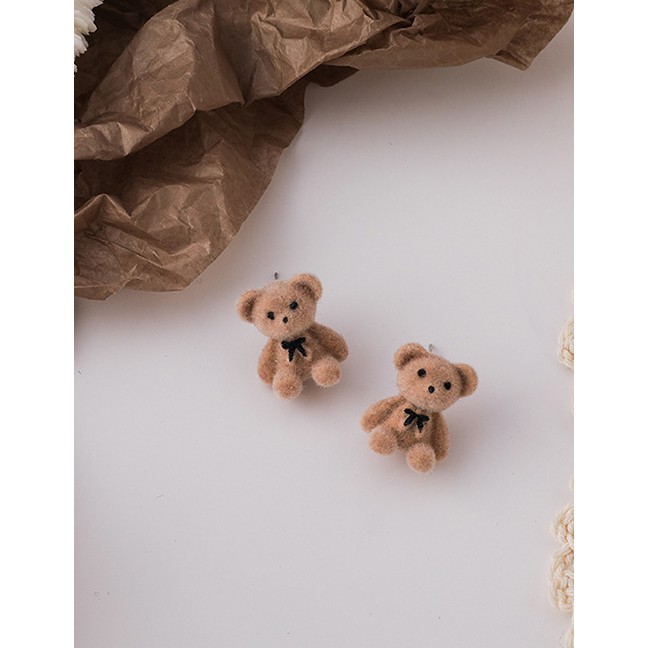 LRC ANting Tusuk Fashion Beige Flocking Bow Bear P8373X