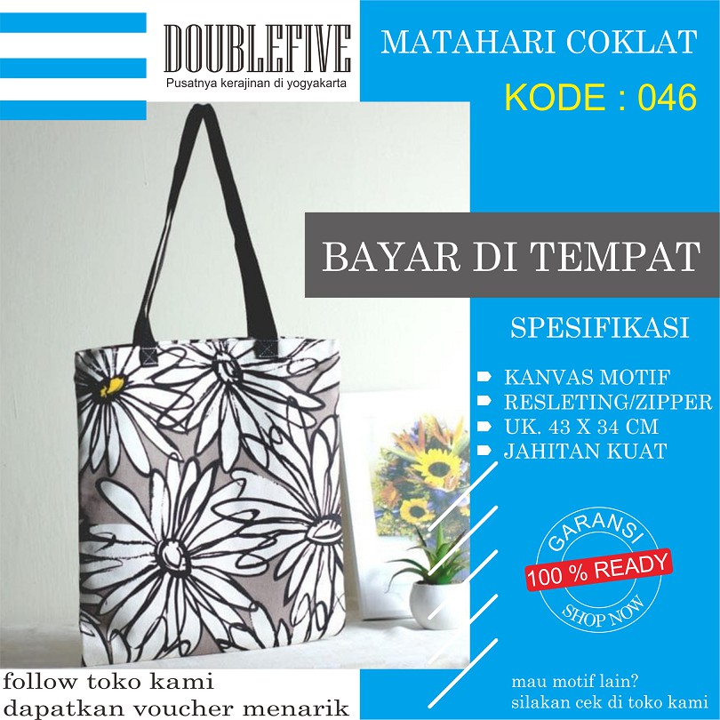 TOTE BAG WANITA TOTEBAG PRIA CANVAS MOTIF GOOD QUALITY WITH RESLETING KODE - 046