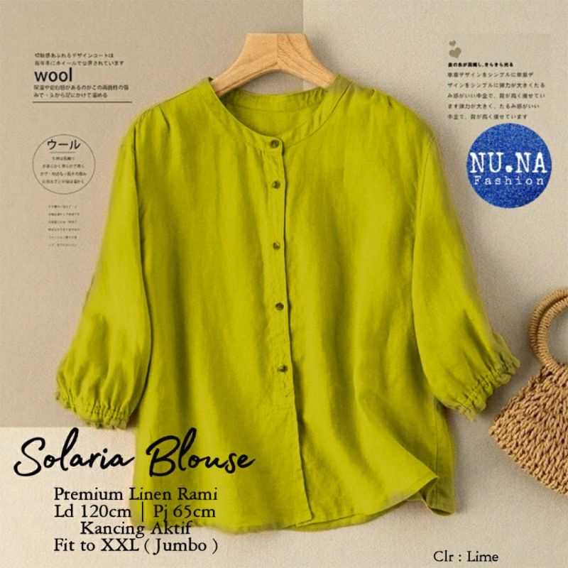 SOLARIA BLOUSE | Kemeja Blouse Wanita Motif Polos Terbaru Lengan Panjang Kerah Shanghai