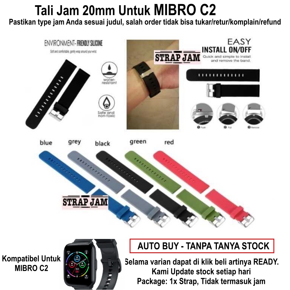 Tali Jam Tangan Mibro C2 - Strap 20mm Silikon Polos Dengan Buckle Silver Glossy