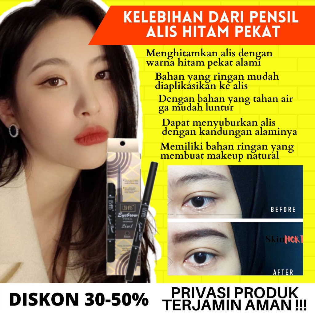 EYELINER WATERPROOF PENSIL ALIS MAKE UP USHAS EYEBROW 2IN1 PENSIL+EYELINER SPIDOL TAHAN LAMA SEHARIAN ORIGINAL BPOM