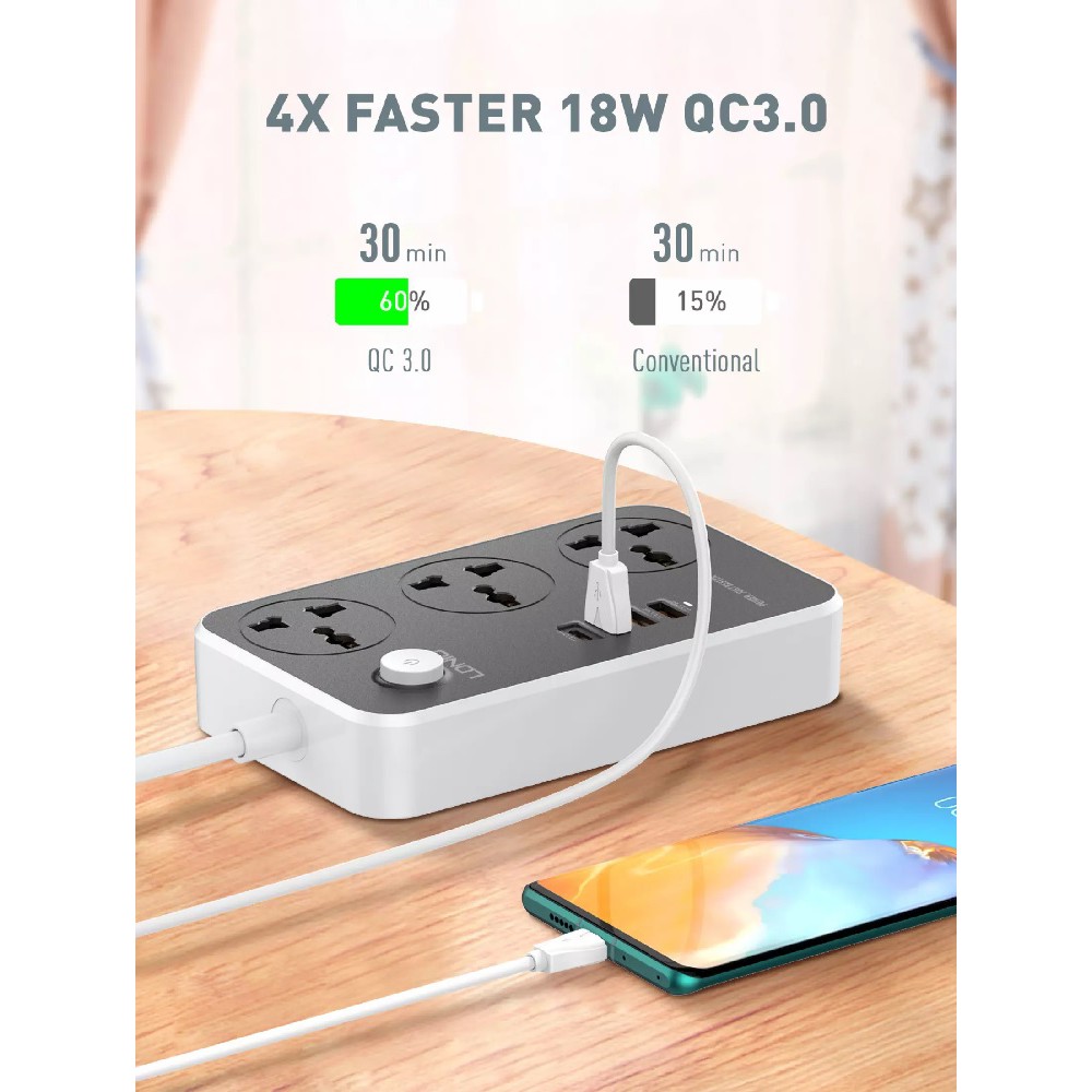 LDNIO SC3412 - 3 Electrical Socket with 3 USB QC 3.0and 1 USB-C PD 20W