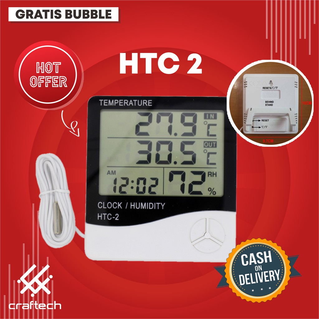 Jual HTC 2 HYGROMETER THERMOMETER DIGITAL JAM DIGITAL TEBAIK | Shopee