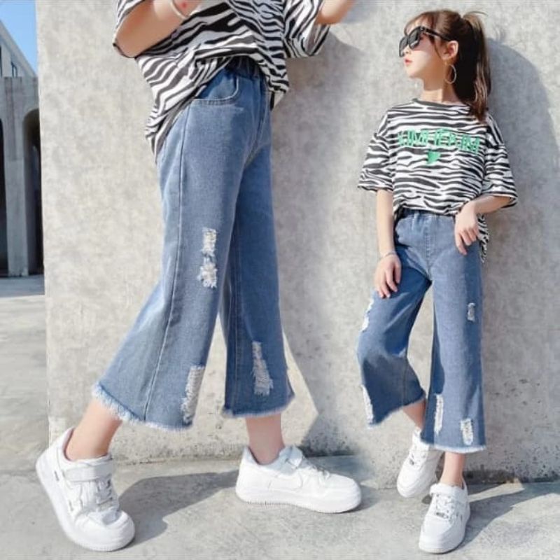 Celana Jeans Sobek Anak Perempuan Import/Celana Fashion Anak Perempuan/Jeans Casual Anak Perempuan