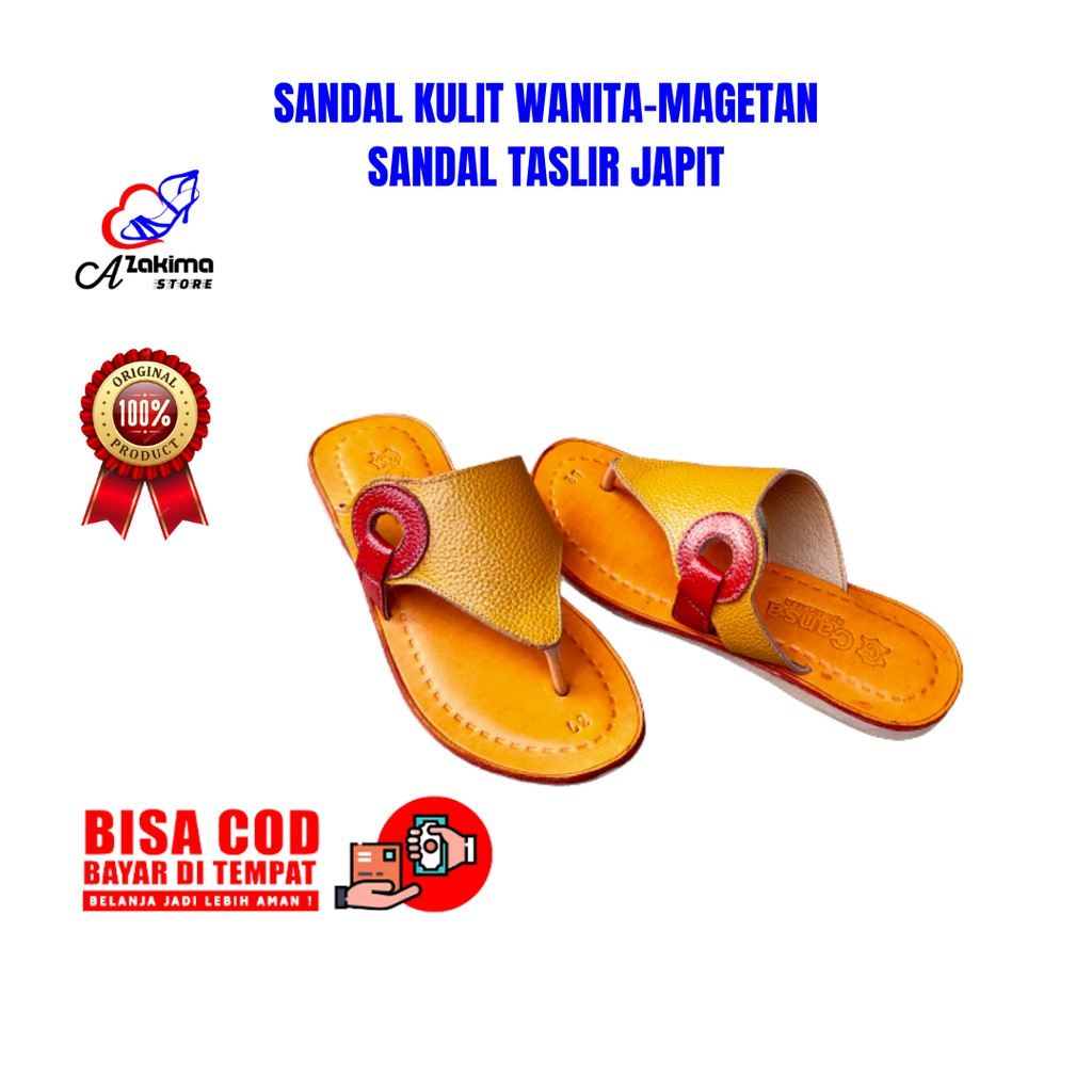 (TW-2) Sandal Taslir, Sandal Kulit Wanita, Sandal Japit Wanita, Kulit Asli, Sandal Kulit Magetan