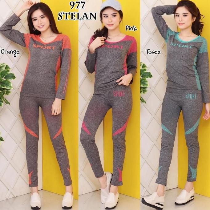 Setelan baju panjang senam aerobik/ fitness olahraga import wanita