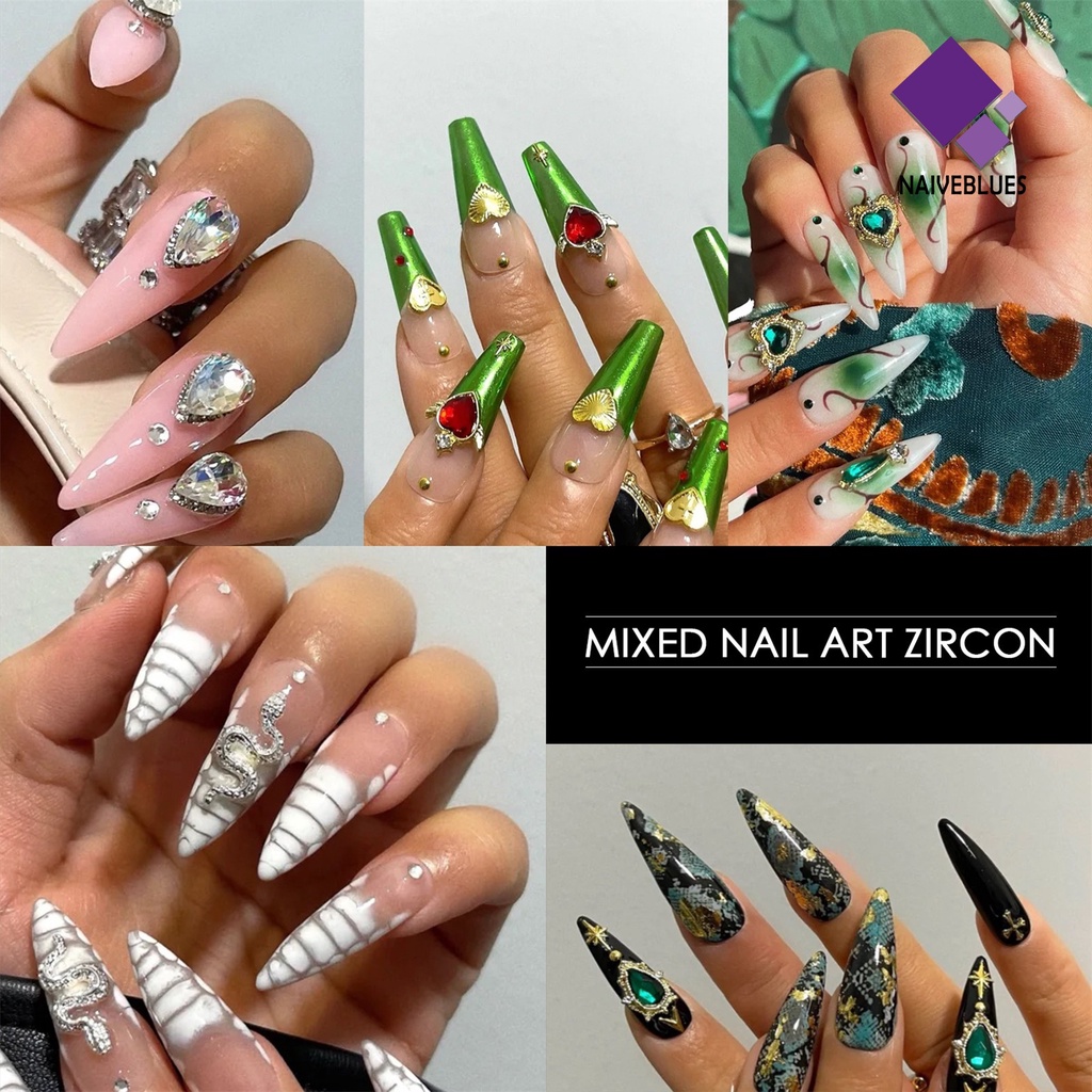 Naiveblue 1 Kotak Ornamen Berlian Imitasi Glitter Bentuk Hati Multi Fungsi Untuk Nail Art DIY