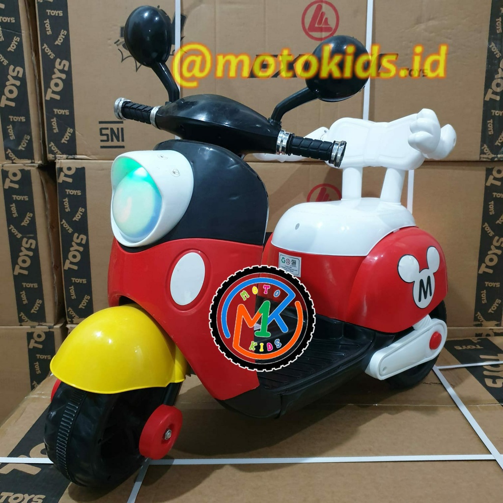 [TERBARU] MAINAN MOTOR AKI ANAK KARAKTER VESPA HELLOKITTY PINK dan Si Kuning MICKEY MOUSE MINNIE MOU