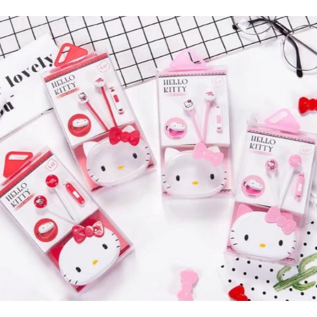 [L-17] Headset Earphone Karakter HELLO KITTY / Earphone + Wadah Earphone HELLO KITTY Lucu Unik Imut