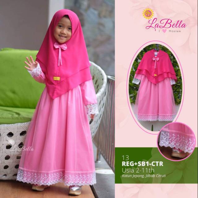 Labella Gamis Anak Muslim Tutu Baju Pesta Anak Perempuan Khimar Cerutty