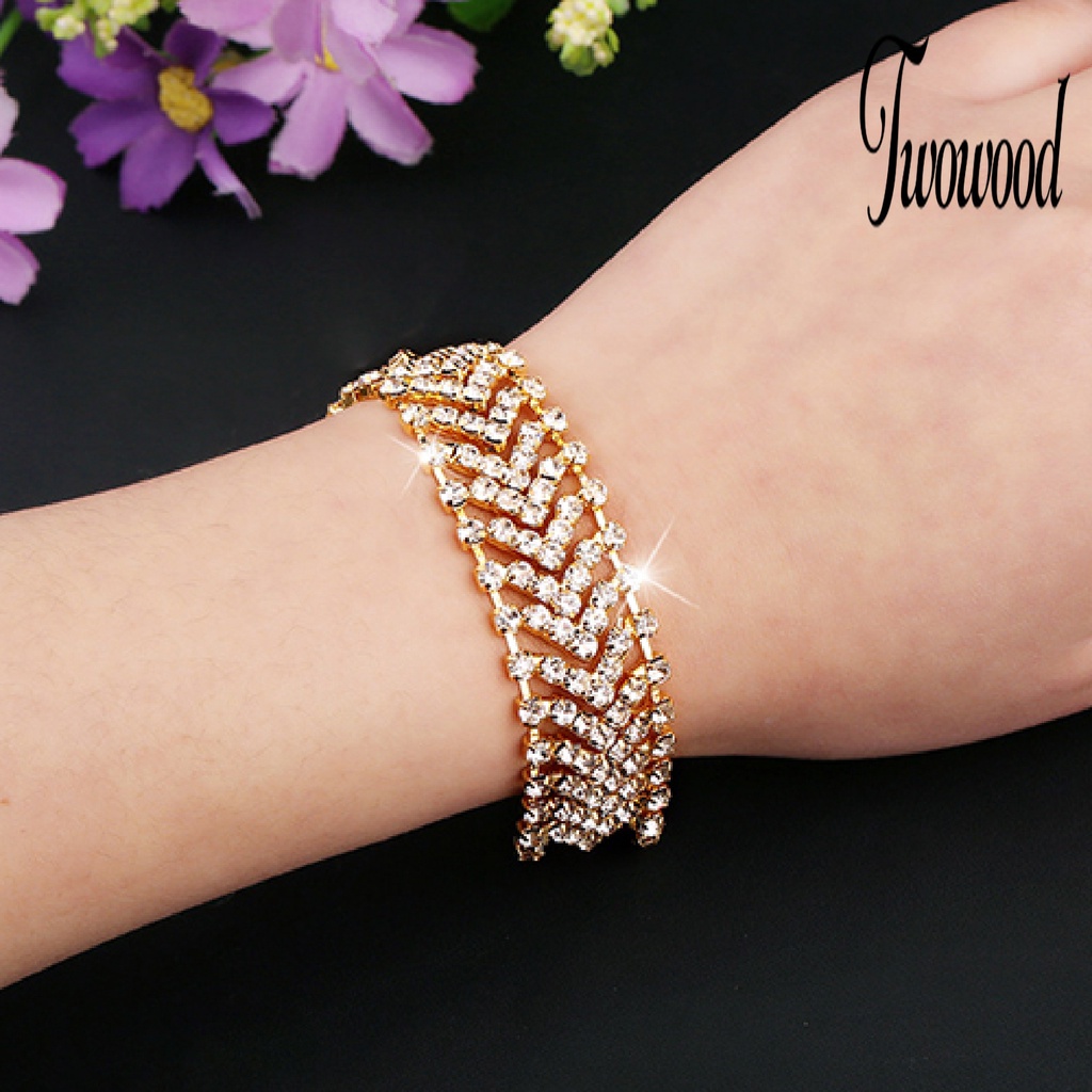 Gelang Multilayer Bahan Alloy Aksen Berlian Imitasi Handmade Untuk Pesta