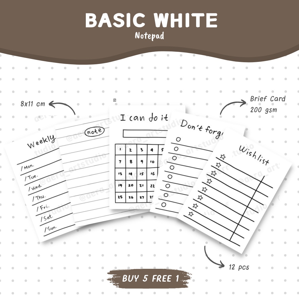 

(12 pcs) Basic White : Notepad - by Aera Art Studio | To Do List - Wish List - Weekly - Note - I Can Do It - Memo Pads - Schedule - Daily Planner - Perencanaan - Catatan - Memo - Note Pad - Reminder - DIY Scrapbook - Pengingat Keseharian