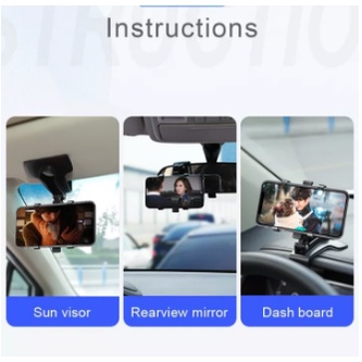 holder hp dashboard mobil universal putar 360 derajat tempat dudukan handphone di mobil jepit spion tengah multifungsi