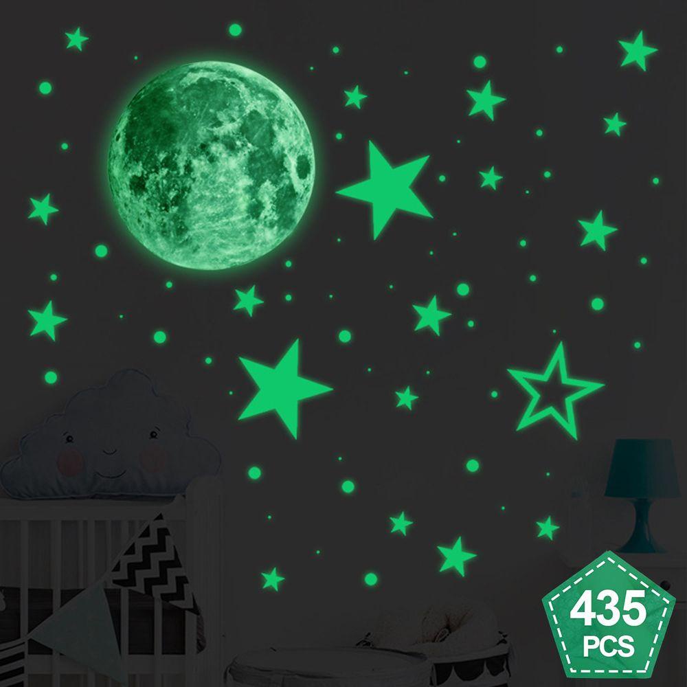 Suyo 435pcs Stiker Dinding Desain Starry Sky Glow In The Dark Fluorescent Dots Untuk Anak