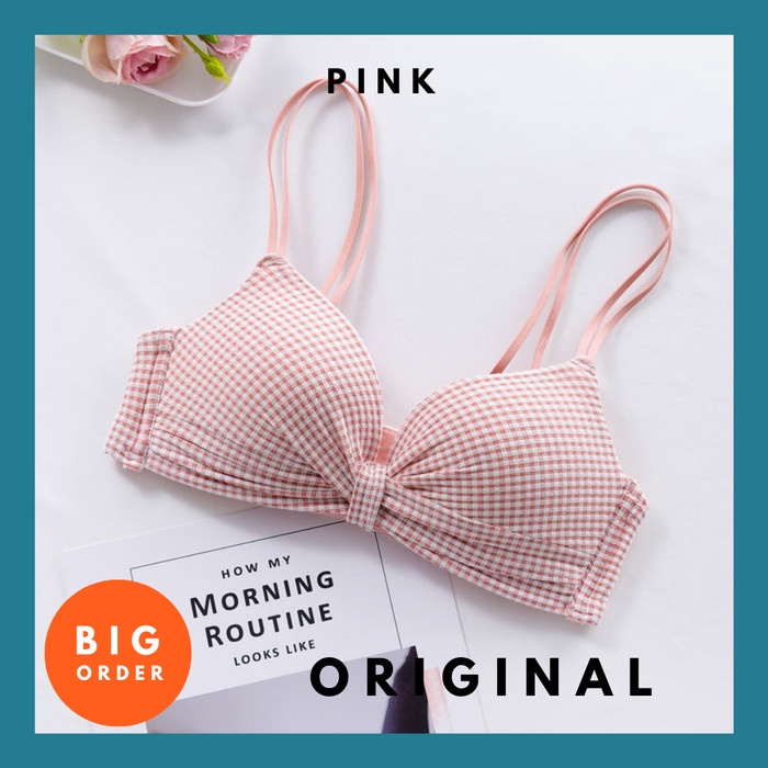 PROMO BH Bra Cewek BH Kutang Wanita Motif Pita Lucu Bra Prem Premium BH21 - PINK, 34