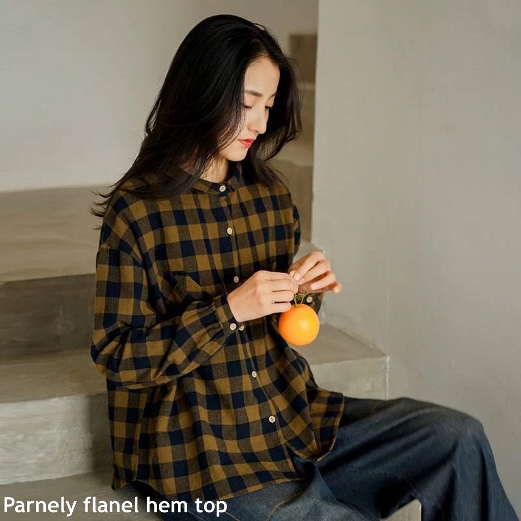 Parnely flanel  hem top - Thejanclothes