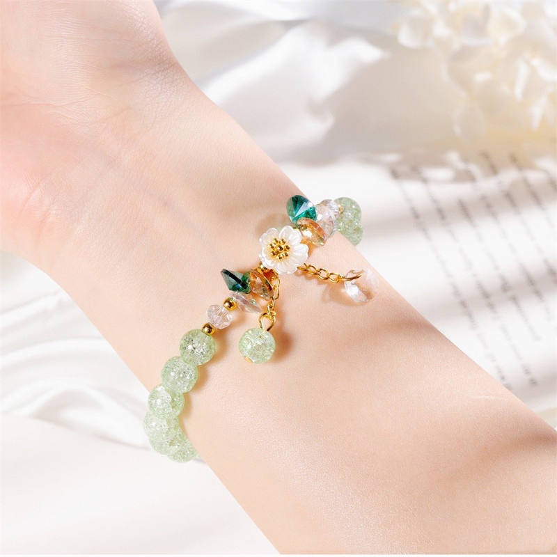 Gelang Bangle Elastis Hias Liontin Bunga Aster Kristal Gaya Korea Untuk Wanita