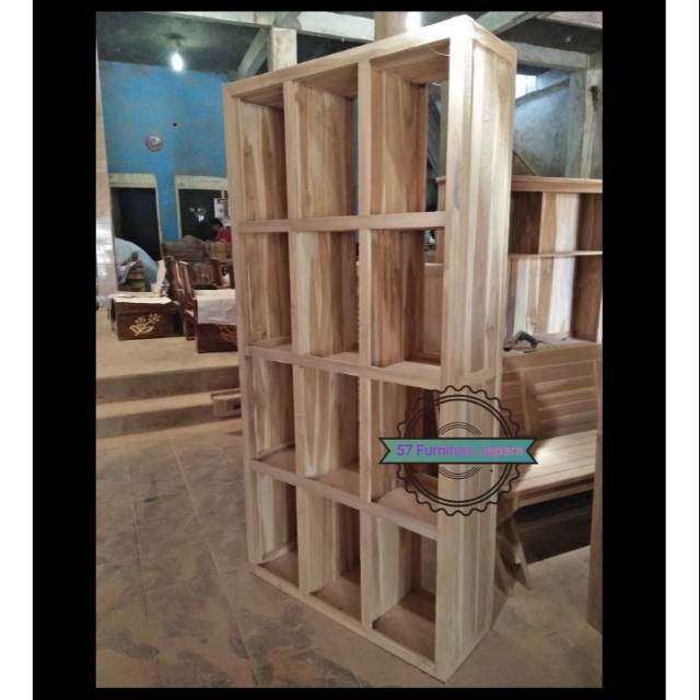 Rak buku kantor/ kerja kayu jati - Lemari tempat hiasan rumah Boneka/ Tas jati mentahan