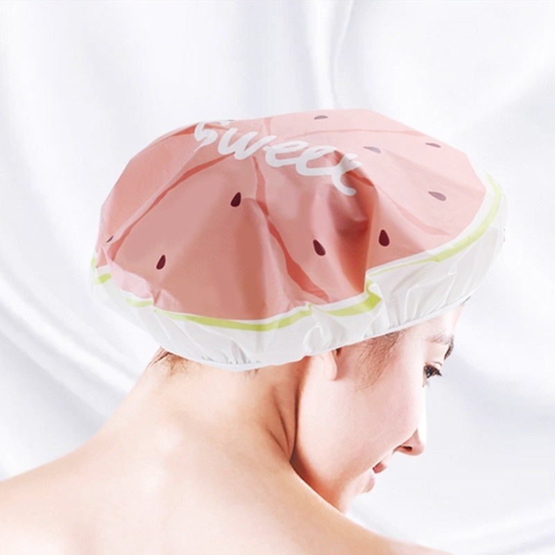 1PC Cute Fruit Women Household Adjustable Elastic Band Shower Cap / Waterproof Plastic Reusable Bath Shower Hat / Bathing Accessories