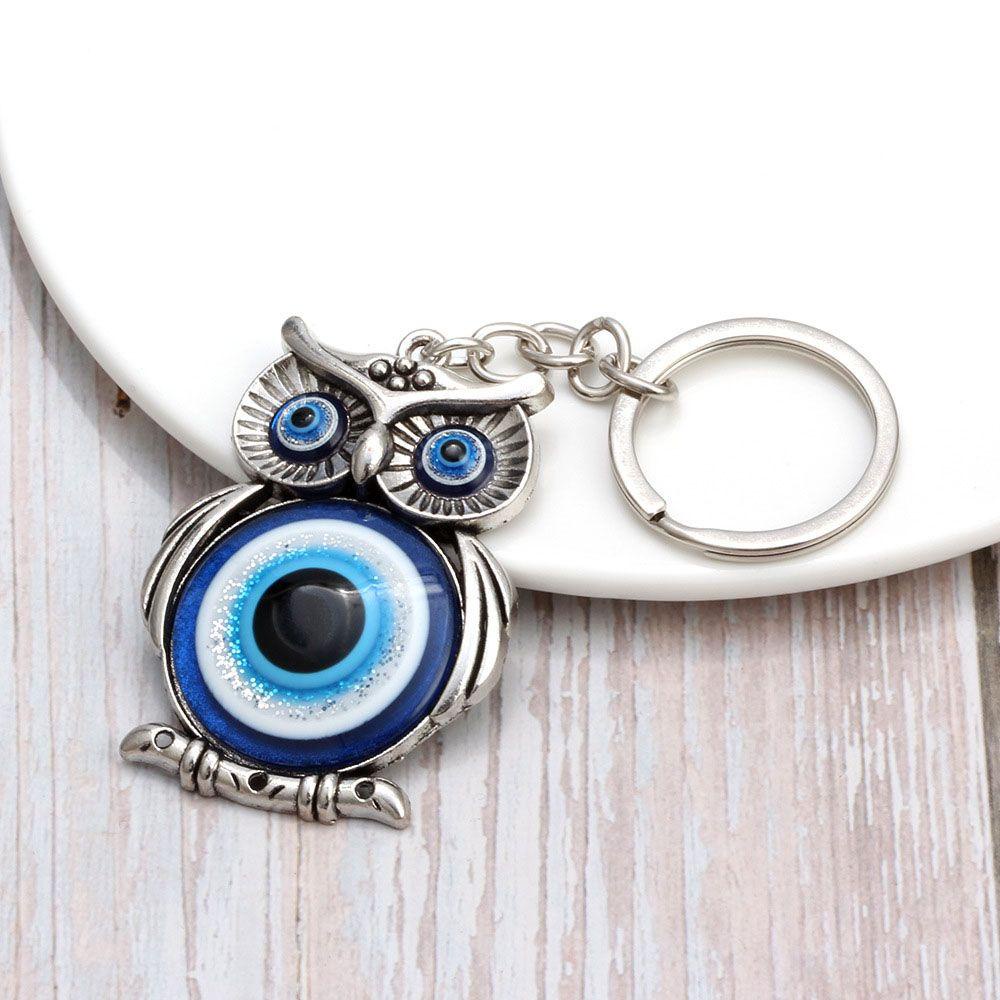 NEEDWAY Gantungan Kunci Mobil Charms Hanger Owl Biru Rumbai Lucky Charm Car Pendant