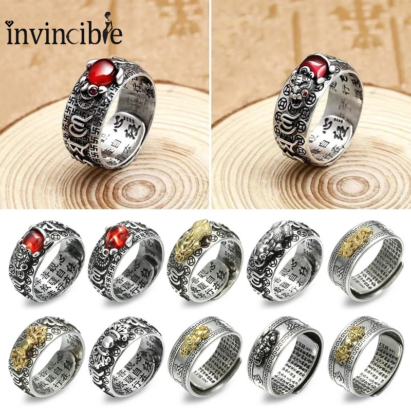 Cincin Jimat Feng Shui Keberuntungan Adjustable Warna Emas Gaya Vintage Untuk Pria Dan Wanita