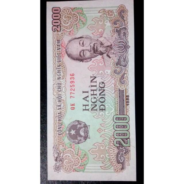 Uang kuno asing Vietnam 2000 thn 1988 kondisi unc