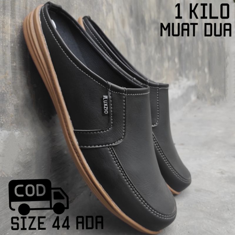 Bustong Pria Kulit Selop Slop Sepatu Sendal Sintetis Kasual slip On Outsol Karet Lentur Premium