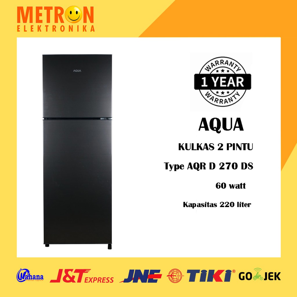 AQUA AQR D 270 DS / DARK SILVER LEMARI ES KULKAS 2 PINTU 220 LITER / AQRD270DS