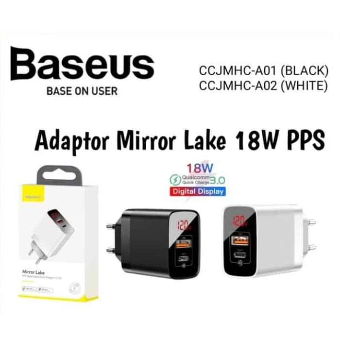 ADAPTER CHARGER BASEUS MIRROR LAKE PPS 18W QC 3.0 DIGITAL DISPLAY - Putih