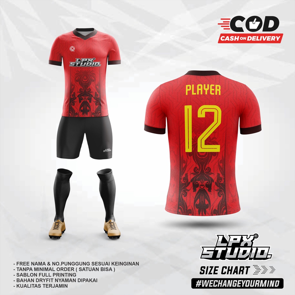 Jersey Baju Futsal Custom Red Black Free Name Set