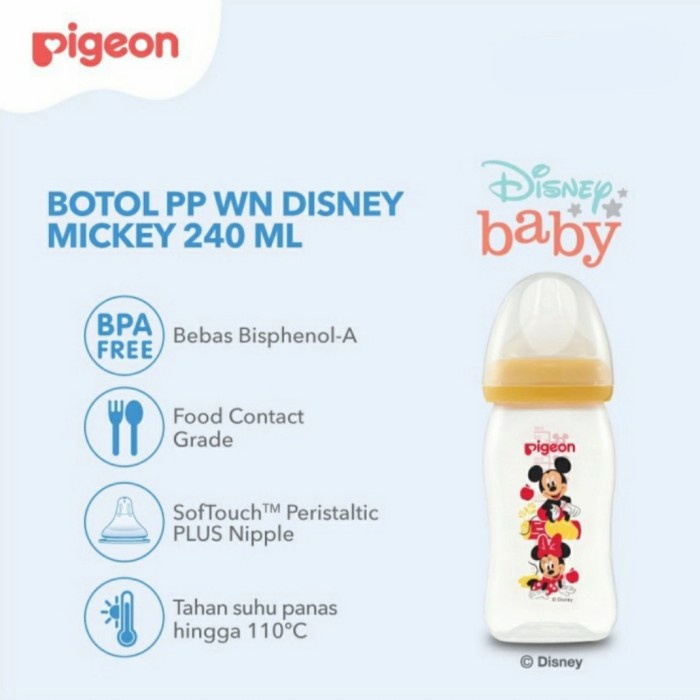 PIGEON Botol Susu Bayi Wideneck 240ml Disney Nursing Feeding Bottle