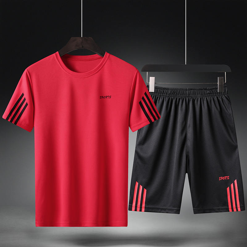 Baju Olah Pria Men's Sport Set Vest Shirt Shorts Set Kaos Round Neck &amp; Celana Pendek Pria TZ1821