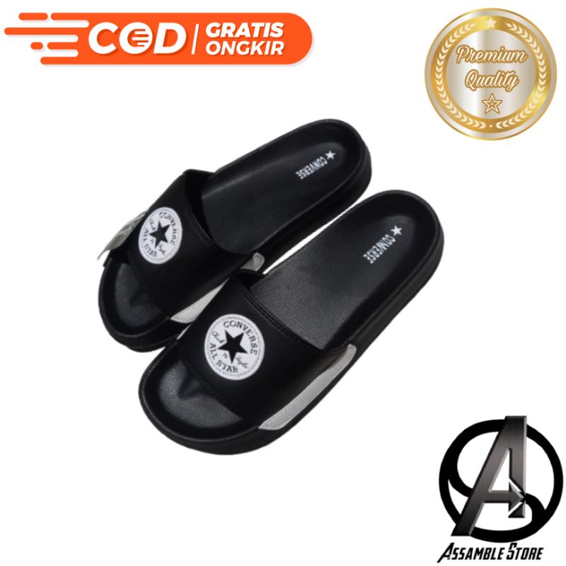 Sendal Jepit Slop Pria Wanita Vans Full Print Hitam logo CNVRS PREMIUM BLACK COLOR Sandal selop Mura