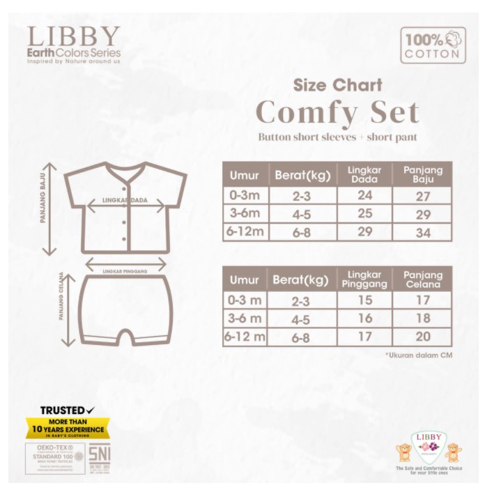 Libby Comfy Set 0-12 Bulan Earth Series Setelan Pendek Bayi CBKS