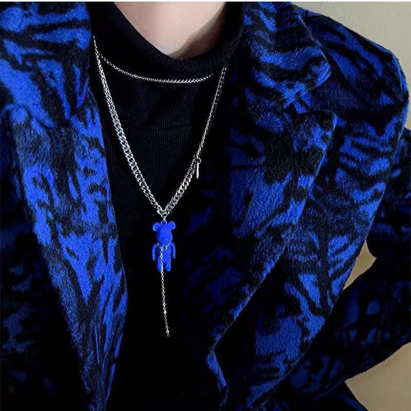 Fashion Hip Hop Beruang Liontin Baja Titanium Kalung Perak