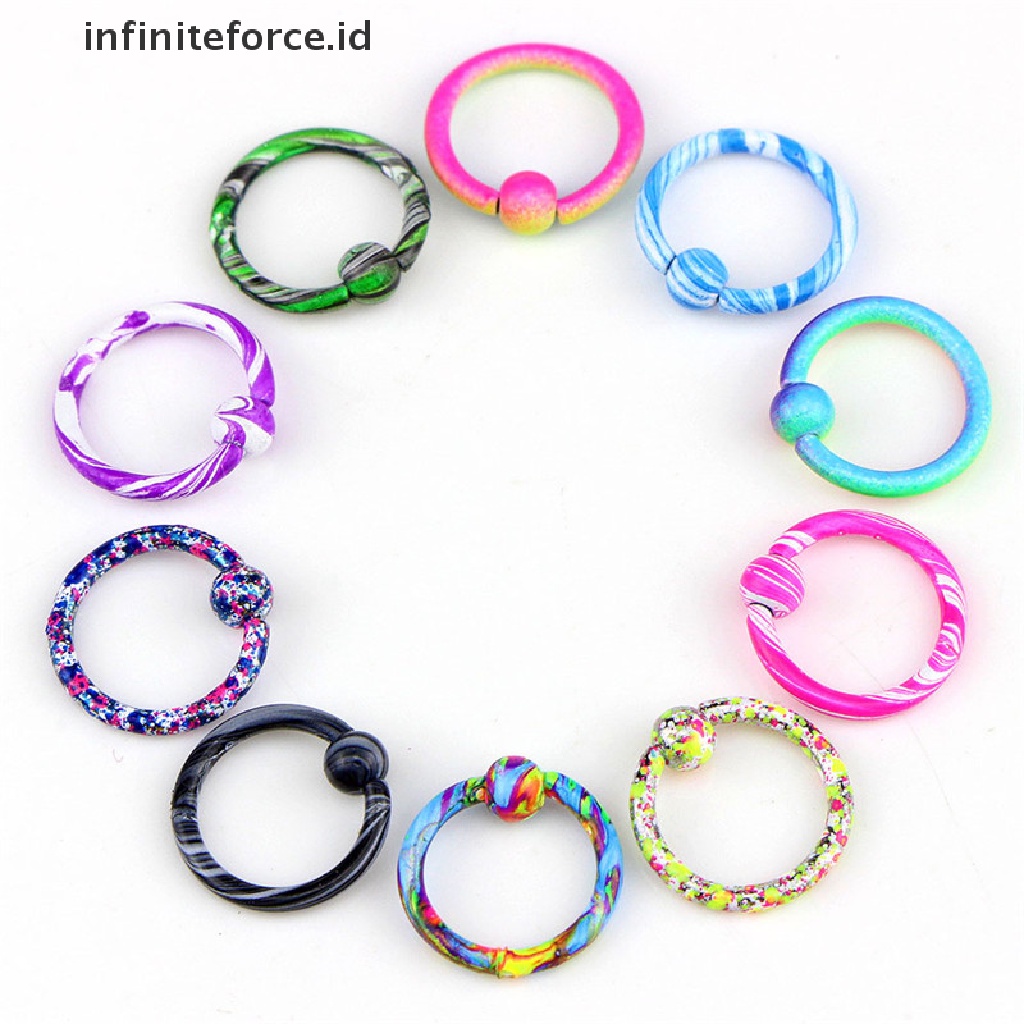 Infiniteforce.id 10pcs / Set Cincin Tindik Tubuh / Hidung Wanita Hias Manik Bulat