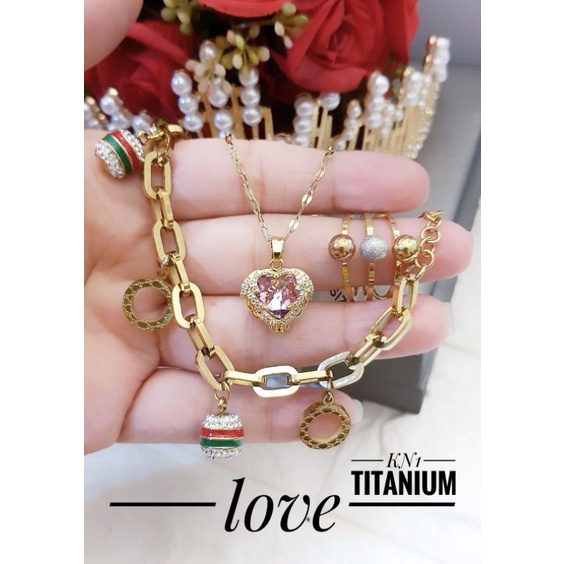 TiTanium set gelang kalung dan cincin y284