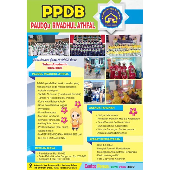 

CETAK BROSUR SEKOLAH TK/PAUD/BIMBEL/MI/MTS FREE DESAIN UKURAN A5 (A4 bagi dua)