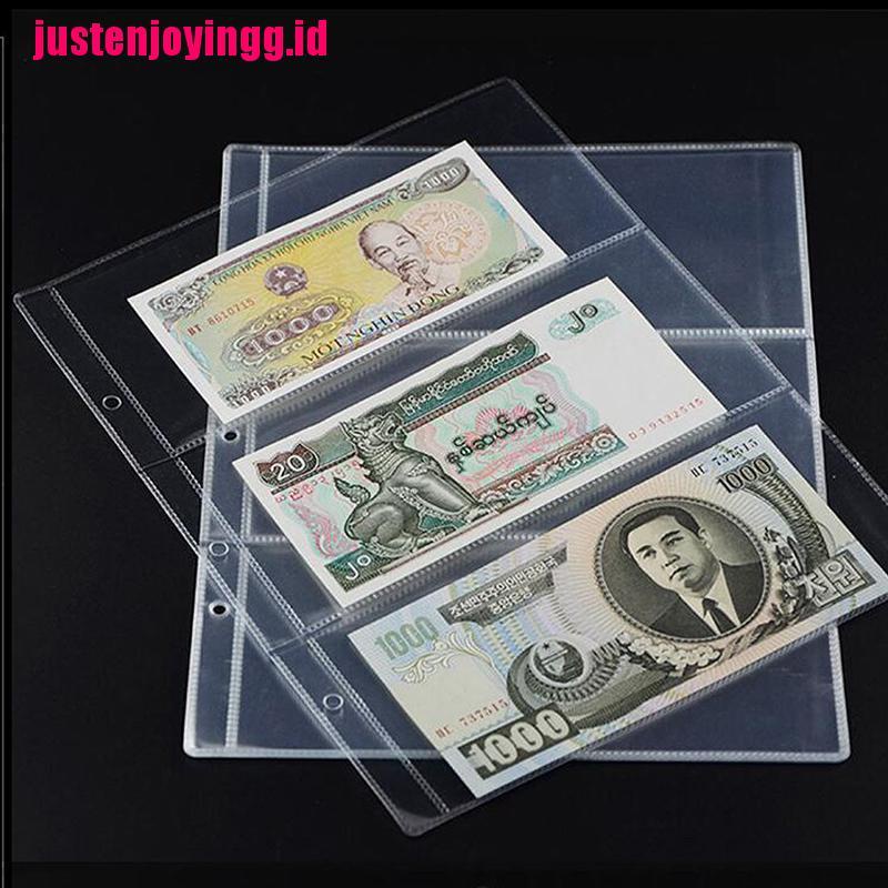 【justenjoyingg.id】10Pcs Money Banknote Album Page Collecting Holder Sleeves 3-slot Loose Leaf