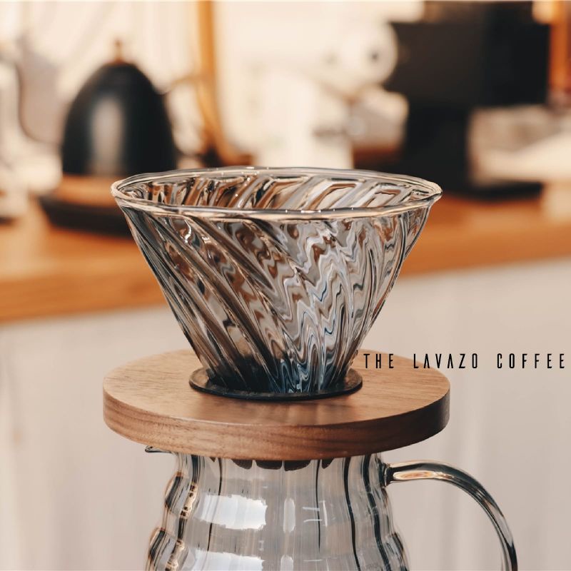 PRIME BLACK V60 Glass Coffee Dripper with Wooden Base | Dripper Kopi